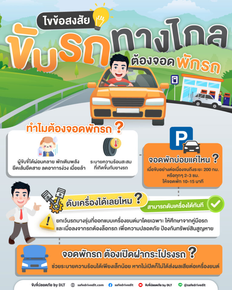 ขับรถททางไกล จอดพักรถ ไขข้อสงสัย ขับขี่ปลอดภัย