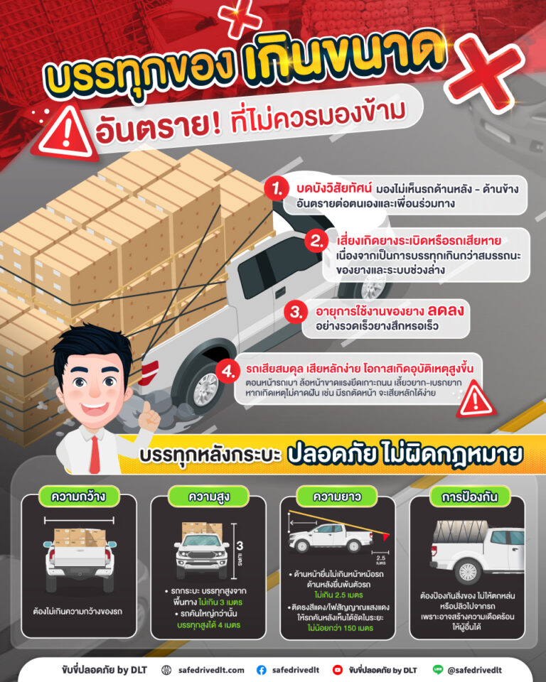 บรรทุกของเกินขนาด อันตราย รถกระบะ ขับขี่ปลอดภัย กรมการขนส่งทางบก
