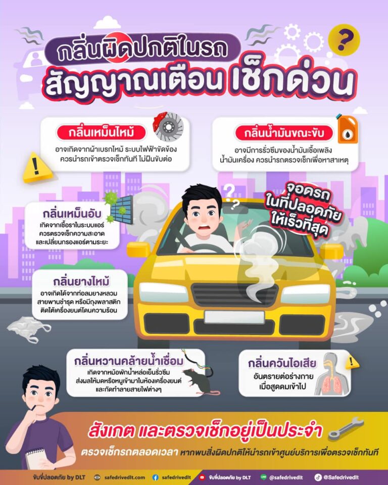 กลิ่นปกติในรถ สัญญาณเตือน กลิ่นเหม็นไหม้ กลิ่นน้ำมัน กลิ่นยางไหม้