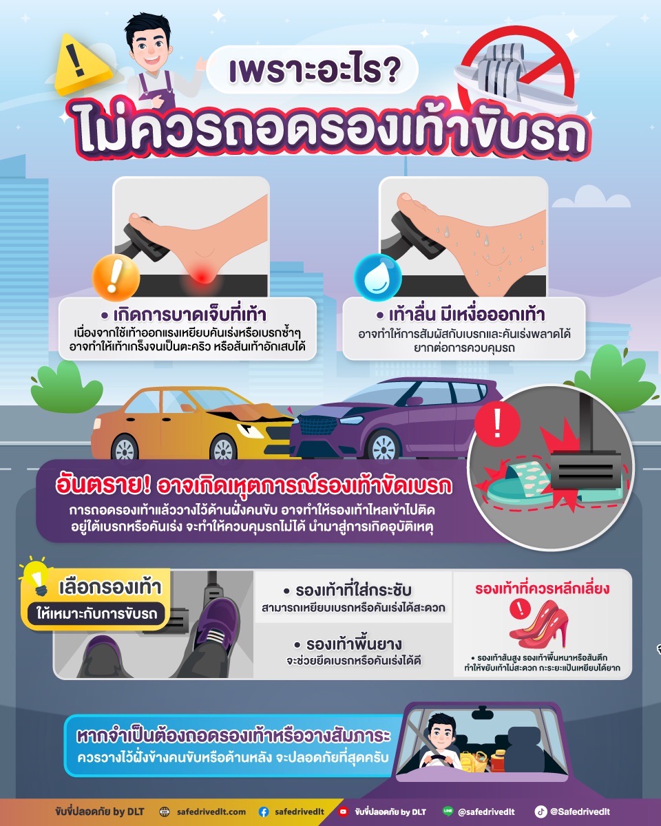 ถอดรองเท้าขับรถ ไม่ควรถอดรองเท้าขับรถ