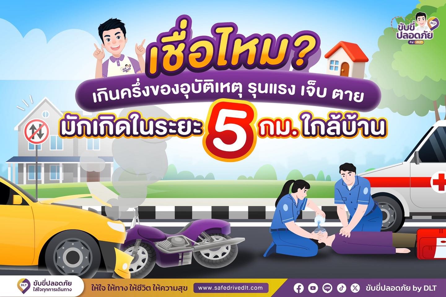 เกินครึ่งของอุบัติเหตุ มักเกิดในระยะ 5 กม.ใกล้บ้าน 1 หน้าปก 5กม ใกล้บ้าน dlt