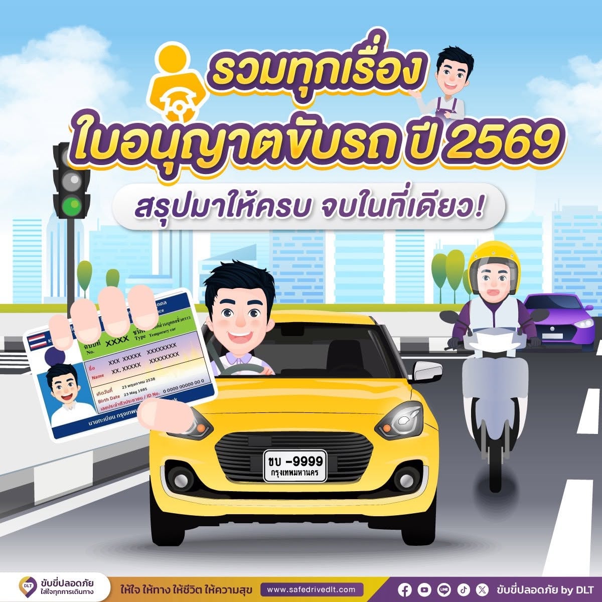 สรุปขั้นตอนการต่อใบอนุญาตขับรถ ปี 2569 1 ปก ทำใบขับขี่